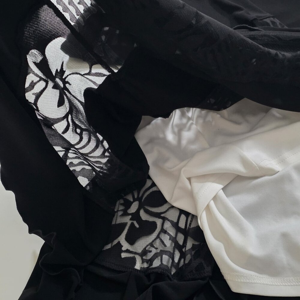 Joseph Ribkoff Dress US 12 Black White Lined Lace Panels Fairy Grunge Whimsigoth - Picture 13 of 16